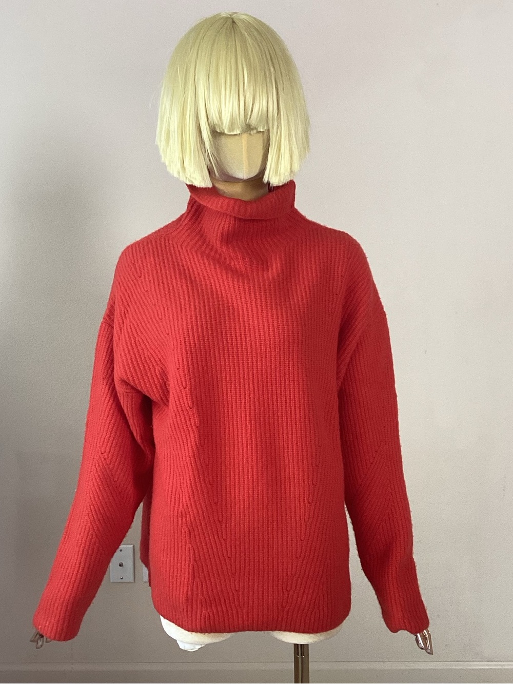 Sally LaPointe Orange Red Ribbed Turtleneck Sweater SZ S